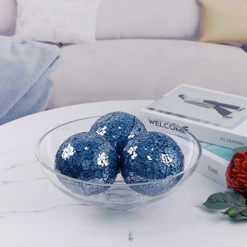 MDLUU Decorative Glass Balls, Mosaic Sphere, Decorative Orbs, Centerpiece Balls for Bowls, Vases, Dining Table Decor, Diameter 4 Inches, Pack of 3 (Turquoise)