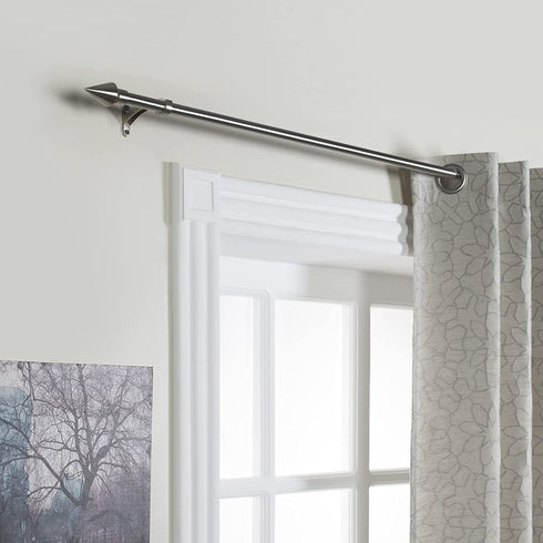 Silver Curtain Rod for Windows & Doors Curtains Extendable 36 to 66 Inch Adjustable Single Window Curtain Rod with Conical Finials & Brackets Set (3/4 Inch) - By Deco Window