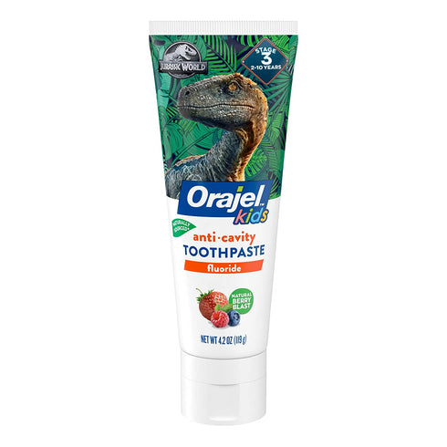 Orajel Jurassic World Anticavity Fluoride Berry Blast Flavor- Kids Toothpaste Tube, 4.2 Oz