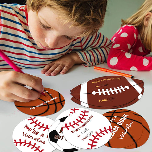 Valentines Boxes for Kids - Football Valentine Day Cards for Classroom Exchange Boys Girls School Class Party Favors(1 Mailbox, 24 Valentine Cards)