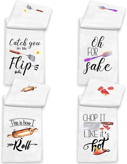 Kamalove Funny Kitchen Towels and Dishcloths Sets of 4 - Dish Towels with Sayings - House Warming Presents for New Home, Gifts for Women, Farmhouse Kitchen Decor, Colourful