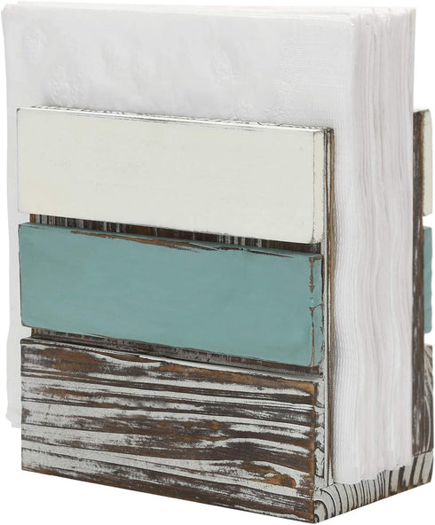 MyGift Rustic Napkin Holder Torched Wood Home Kitchen Napkin Dispenser Rack with Mixed Color Design