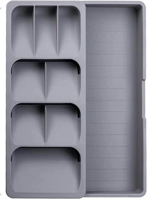 Sazoemao Kitchen Drawer Organizer Tray,Silverware Organizer Storage Tray,DrawerStore Compact Cutlery Expandable Organizer for Kitchen Drawer Holding Flatware Spoons Forks Grey