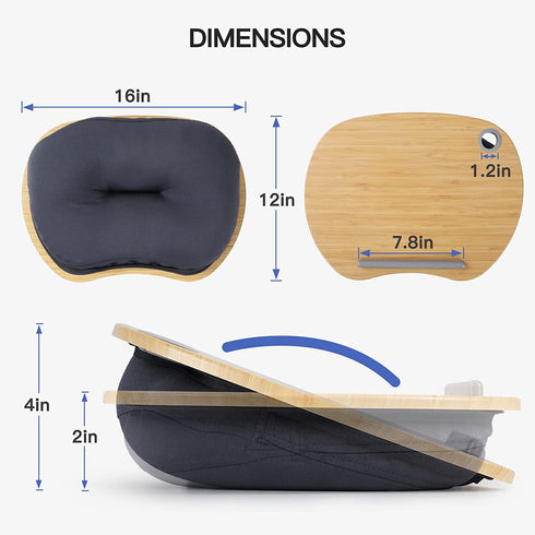 HUANUO Lap Desk - Fits up to 14 inch Slim Laptop, Laptop Stand with Pillow Cushion & Bamboo Grain Platform on Bed & Sofa, with Cable Hole & Anti-Slip Strip