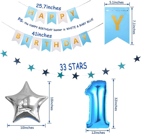 JOYYPOP 1st Birthday Decorations for Boys - Baby 1st Birthday Party Supplies 67PCS with 1st Birthday Baby Crown, ONE Cake Topper, 1st Birthday Highchair Banner Decorations(Blue)