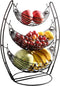 YCOCO 3 tier fruit basket for kitchen,Black,Detachable countertop metal food Vegetable Storage Stand,for farmhouse,living room,dining room