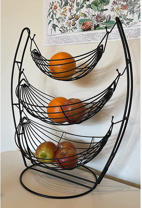 YCOCO 3 tier fruit basket for kitchen,Black,Detachable countertop metal food Vegetable Storage Stand,for farmhouse,living room,dining room