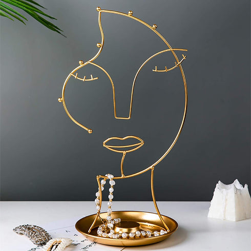 Vermkrey Metal Female Face Jewelry Display Rack Jewelry Tower Display Stand Storage Shelf Necklace Desktop Decoration Hanging Jewelry Rack, Gold