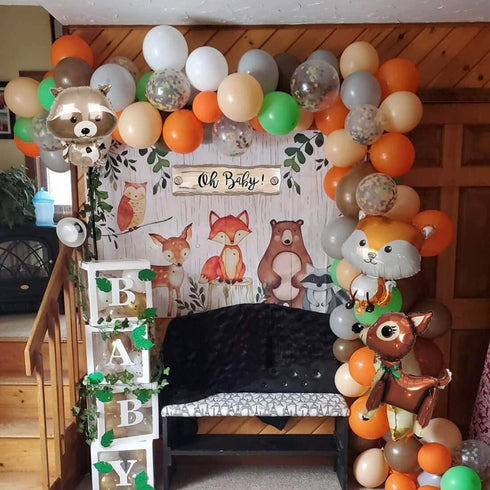 Woodland Baby Shower Woodland backdrop Fox Balloons Balloons Arch Welcome Baby Cake Topper,Woodland Creatures Banner Fawn Animal Friends Felt Garland Baby Shower Party Supplies Decorations Woodland Gender Reveal