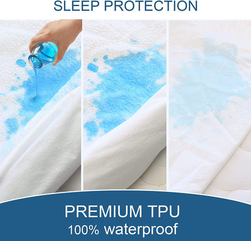 Queen Mattress Protector Waterproof Cover Absorbent & Skin Friendly & Noiseless Fits up to 18'' Depth, Cotton Terry Machine Wash Highly Protection Mattress Protector Queen Size