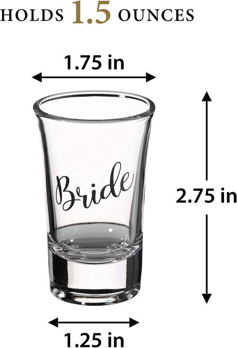 Lillian Rose Bride, Groom, Maid of Honor, and Best Man Shot Glass Set, 4 Count (Pack of 1), Clear