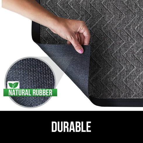 Gorilla Grip Durable Natural Rubber Door Mat, Waterproof, Low Profile, Heavy Duty Welcome Doormat for Indoor and Outdoor, Easy Clean, Rug Mats for Entry, Patio, Busy Areas, 17x29, Steel Chevron