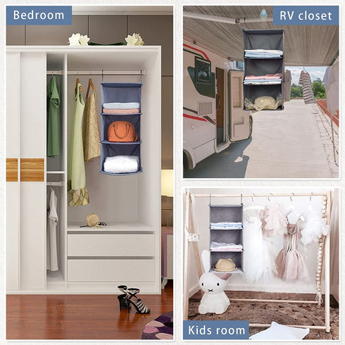 DonYeco 4-Shelf Hanging Linen Closet Organizers and Storage, Collapsible Closet Storage Organizer, for RV Wardrobe Camp, Hanging Organizer for Shoes Toys Baby Clothes