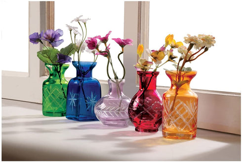 ART & ARTIFACT Flower Vases Set of 5 Small Glass Vases for Flowers, Jeweltone or Clear Glass Bud Vases - Jeweltones