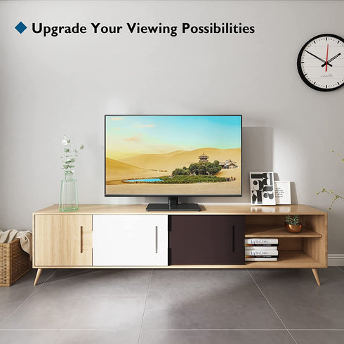BONTEC Swivel Table Top TV Stand for 26-55 LED OLED LCD Plasma Flat Curved Screens Height Adjustable Glass Base Max, VESA 400x400mm up to 99lbs
