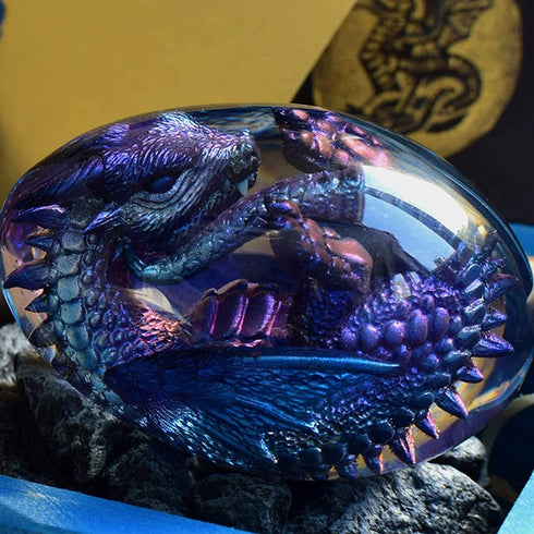 WFLWLHH Lava Dragon Egg, Dream Crystal Transparent Dragon Egg, Green Flying Dragon with Lava Base, Crystal Transparent Lava Dragon Egg Resin Handmade Sculpture Ornaments Souvenir. (Purple)