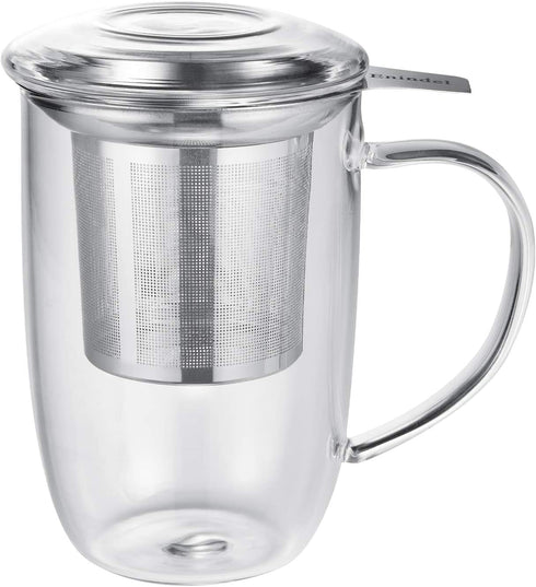Enindel 3020.04 Glass Tea Mug with Infuser and Lid, Tea Cup, Clear, 18 OZ, GM004