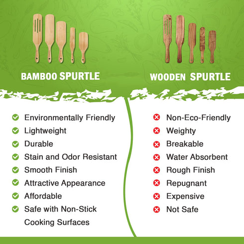 Bamboo Spurtle Set Pack of 6, Kitchen Spatula Set, Bamboo Utensils for Cooking, Bamboo Spoons for Cooking with Holder and Box Packaging, Spatulas for Nonstick Cookware