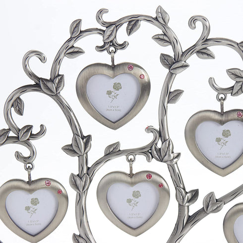 LASODY Antique Silver Family Tree With 7 Hanging Picture Frames,Metal Table Top Photo Frame Decoration
