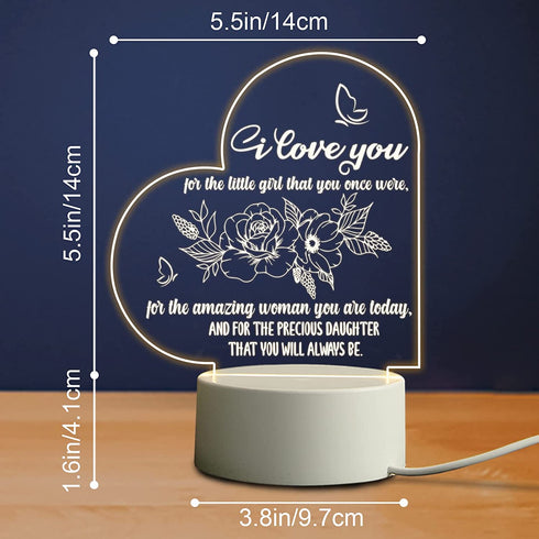 Daughter Gifts from Mom Engraved Night Light, Birthday Gifts for Daughter Acrylic Night Lamps, Valentine's Day Graduation Birthday Gifts for Daughter (Heart)