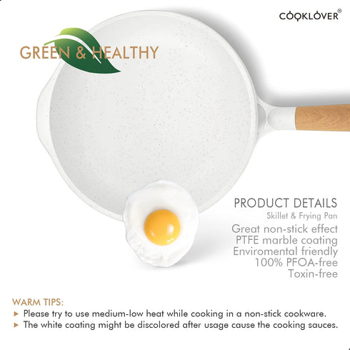 Nonstick Frying Pan 100% PFOA Free Cookware Induction Skillet Fry Pan 7.9 Inch - White