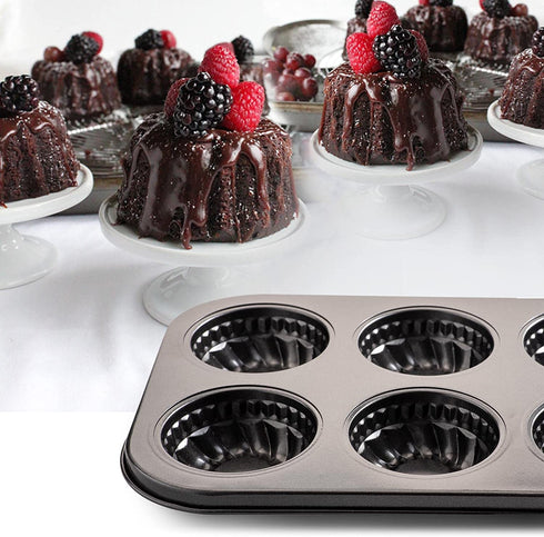Mini Bund Cake pan, 6-Cavity Fluted Tube Cake Pan Brownie Bowl Pan Small Round Cake Mold Shortcake Pan for Baking Bavarois Brownie Cupcake Pudding Canele