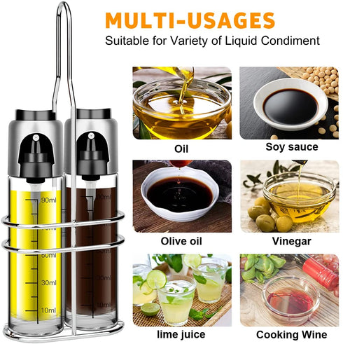 BEYAHELA Oil Spritzer Bottle for Air Fryer 2 Pack with Holder, Oil Mister for Air Fryer, Food Grade Glass Olive Oil Spray Bottle for BBQ Salad Baking Roasting or Grilling Frying BPA Free