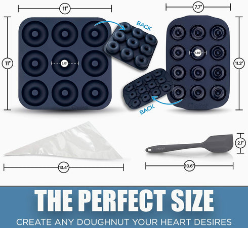 Chefast Silicone Donut Pans Combo Kit: Non-Stick Large and Mini Donut Pan Baking Molds, Spatula, and 5 Pastry Bags - for Full-Size and Small Donuts - Bagels and Doughnuts Maker Set