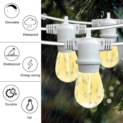 WOOLZ 25FT Led Outdoor Patio Lights with 8+1(Spare) 1W Dimmable Shatterproof S14 Bulbs, Waterproof Outdoor String Lights for for Party, Patio, Garden, Porch and Wedding.