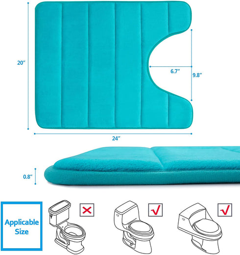 Buganda Memory Foam Contour Toilet Bath Rug, U-Shaped Non Slip Absorbent Thick Soft Washable Bathroom Rugs, Floor Carpet Bath Mat for Bathroom Sink Toilet (20" x 24", Teal)