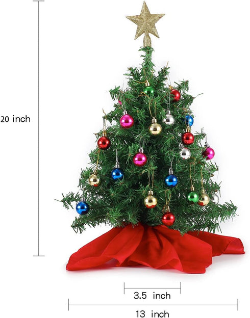 20" Tabletop Pre-lit Mini Christmas Tree Set with Clear LED Lights, Artificial Mini Christmas Tree with Star Treetop and Ornaments, Best DIY Christmas Decorations (Storage Bag Included)