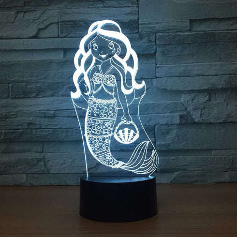 Mermaid Toys Visual 3D Lamp Illusion 2D Night light Xmas Chirstmas Festival Birthday Valentines Day Lovers Gift Nursery Bedroom Desk Table Decor for Baby Boys Kids children