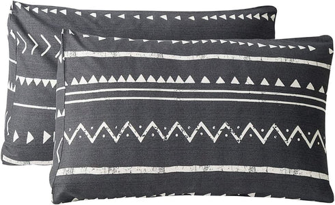 SUSYBAO 100% Cotton Pillowcases Queen Size Set of 2 Black Aztec Geometric Pattern Bed Pillow Covers Envelope Closure End Pillow Encasement Home Decor Soft Lightweight Durable, 20 in x 26 in