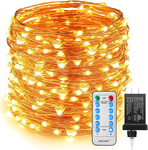 ZAECANY LED String Lights 99ft 300 LEDs Fairy String Lights for Bedroom, Patio, Indoor/Outdoor Copper String Lights for Birthday, Wedding, Party, Plug in Fairy Lights with Remote, 8 Modes Warm White