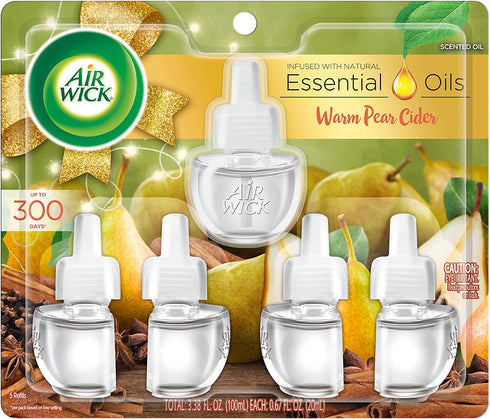 Air Wick Plug in Scented Refills, Warm Pear Cider, Essential Oils, Air Freshener, 3.38 Fl Oz