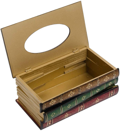Crafted Classical Retro Wooden Antique Book Tissue Box Cover Rectangular Tissue Holder Dispenser Paper Cover Case Napkin Holder Home Decor for Bathroom Living Room Office car Kitchen