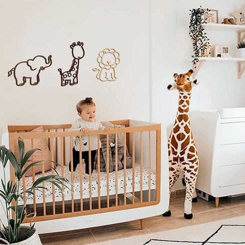 Safari Nursery Decor Jungle Theme Animals Woodland Baby Room Decor Neutral for Girls Boys Kids Nursery Wall Art for Bedroom Playroom Toddler Classroom Decorations (Lion, Giraffe, Elephant)
