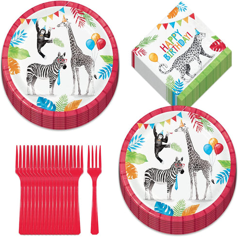 Safari Party Animal Paper Dinner Plates, Luncheon Napkins, and Cups (Serves 16)