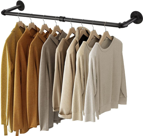 GREENSTELL Clothes Rack,36.2 Inch Industrial Pipe Wall Mounted Garment Rack,Space-Saving Hanging Clothes Rack,Heavy Duty Detachable Garment Bar,Multi-Purpose Hanging Rod for Closet 2 Base(1 Pack)