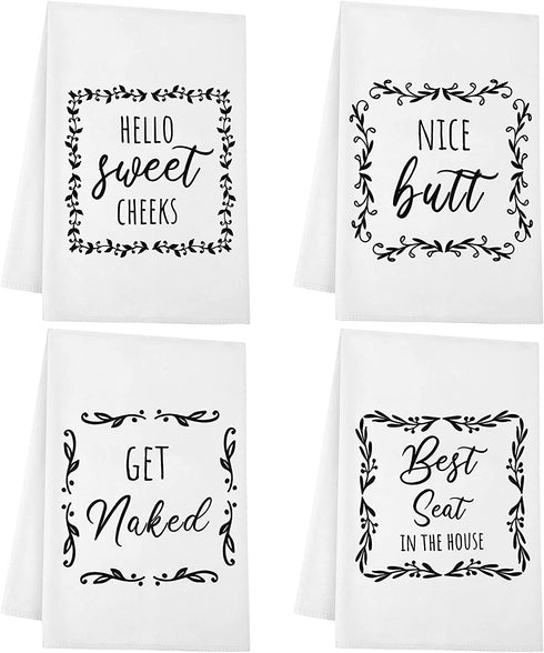 4 Pieces Funny Hand Towel with Sayings Decorative Kitchen Towels Rustic Bath Hand Towels for Bathroom Kitchen Farmhouse Restroom, 16 x 24 Inch