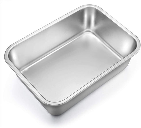 TeamFar Lasagna Pan, Rectangular Cake Pan Brownie Bake Dish Stainless Steel, 12.75—10—3.2", Heavy Duty & Healthy, Deep Side & Brushed Surface, Easy Clean & Dishwasher safe