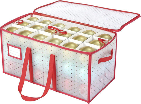 Sattiyrch Plastic Christmas Ornament Storage Box with Dual Zipper Closure - Box Contributes Slots for 128 Holiday Ornaments 4 Inches - Keeps 54 Xmas Holiday Ornaments (4 Inches.54pcs)