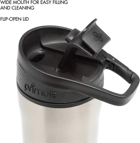 Primula Commuter Thermal Coffee Mug Water Bottle with Multifunction Carabiner Lid, 16 Oz, Brushed Stainless Steel