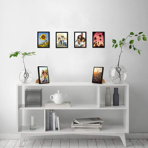 Americanflat 6 Piece 5x7 Gallery Wall Picture Frame Set in Black with Polished Glass - Hanging Hardware and Easel Stand Included!