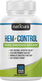 Naticura Hem-Control - Natural Treatment for Hemorrhoids with Psyllium Husks, Witch Hazel, Ginger Root - Vegan - 180 Count - Helps Maintain Bowel Movement Regularity - Digestive Support