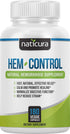 Naticura Hem-Control - Natural Treatment for Hemorrhoids with Psyllium Husks, Witch Hazel, Ginger Root - Vegan - 180 Count - Helps Maintain Bowel Movement Regularity - Digestive Support
