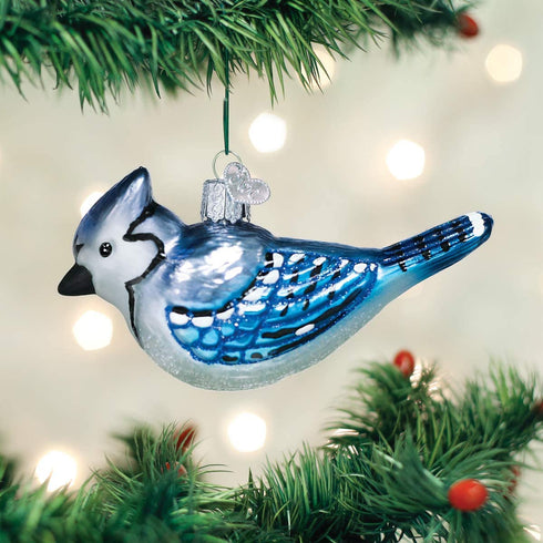 Old World Christmas 16121 Bird Watcher Collection Glass Blown Ornaments for Christmas Tree Bright Blue Jay 2.0