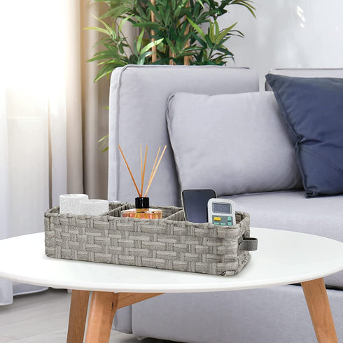 Toilet Paper Storage Basket, Natural Woven Seagrass Wicker Bathroom Storage Basket Bin Toilet Paper Holder with Leather Handle, Toilet Tank Top Decorative Box for Bathroom, Living Room, Entryway