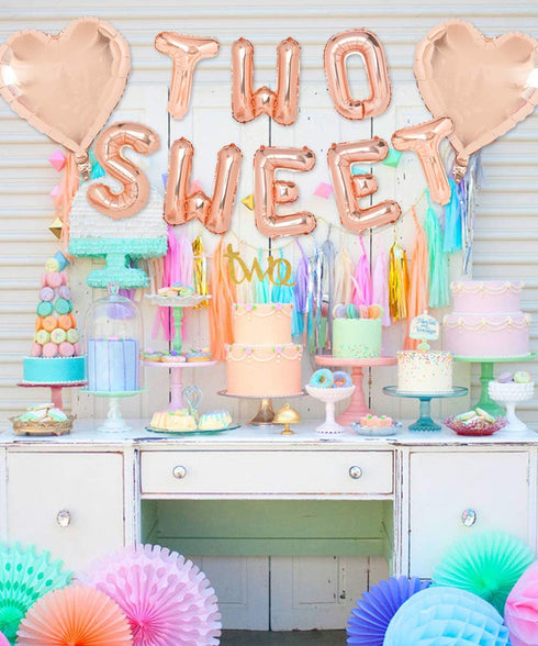 2nd Birthday Decorations for Girls, TWO SWEET Number 2 Foil Balloon, Dancing Girl Cake Toppers, Confetti Balloons for Second Birthday Party Supplies