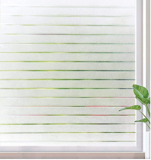 Rabbitgoo Frosted Window Film Static Cling Decorative Glass Film Anti UV Window Privacy Film Non Adhesive Window Cling Door Cover for Home Office Meeting Room, Stripe Patterns, 17.5 x 157 inches